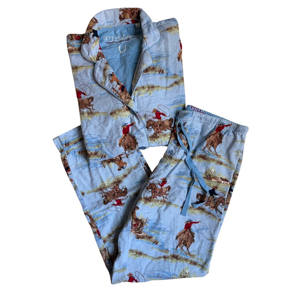 PJ Salvage Cowboy / Western Print Pajamas (Blue) - Medium